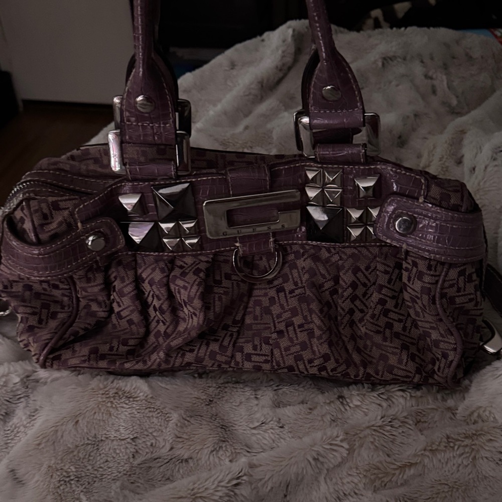 Guess Purple Shoulder Bag with Silver Details